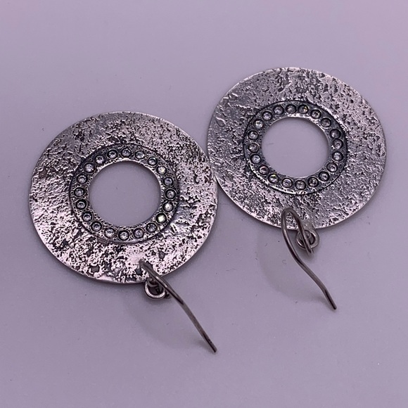 Silpada Vintage Textured Oxidized Sterling & Cubic Zirconia Disc Earrings - Picture 9 of 15